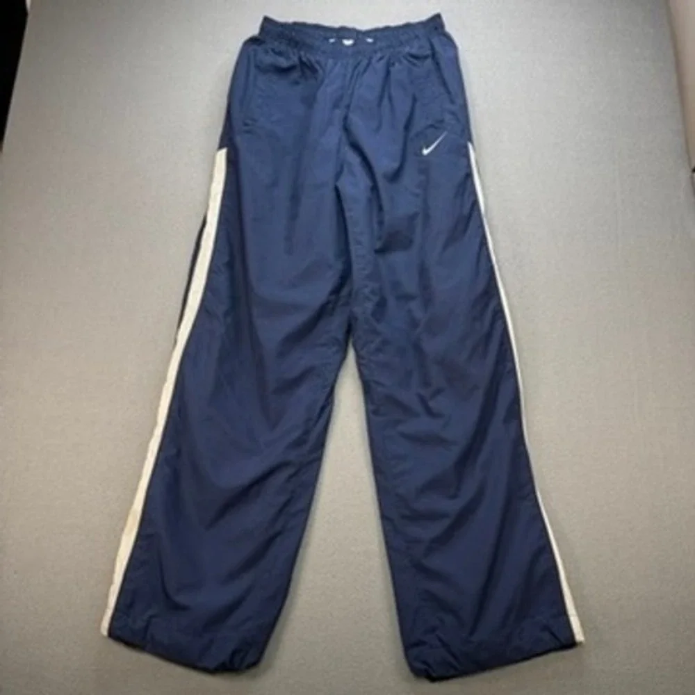 Nike Loose Fit Track Pants Mens Navy Blue White Side Stripe Mesh Lined Athletic